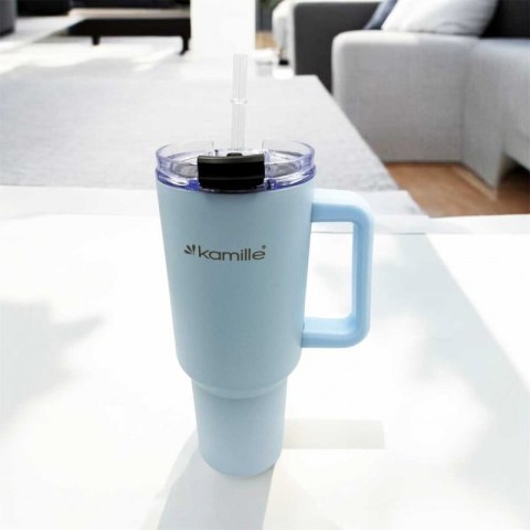 STALOWY KUBEK TERMICZNY TERMOS 1200ml Z RĄCZKĄ I SŁOMKĄ KM-2174 Kamille