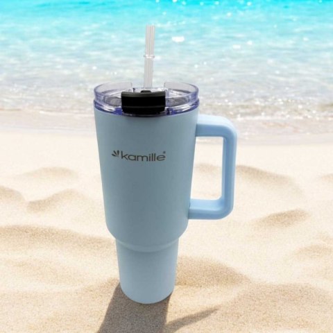STALOWY KUBEK TERMICZNY TERMOS 1200ml Z RĄCZKĄ I SŁOMKĄ KM-2174 Kamille