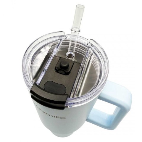 STALOWY KUBEK TERMICZNY TERMOS 1200ml Z RĄCZKĄ I SŁOMKĄ KM-2174 Kamille