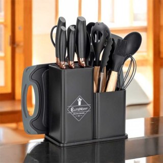 ZESTAW 9 ELEM. NOŻY KUCHENNYCH W STOJAKU Z OSTRZAŁKĄ I NOŻYCAMI E-6265 Elitehoff