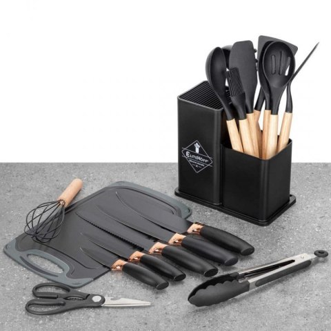 ZESTAW 9 ELEM. NOŻY KUCHENNYCH W STOJAKU Z OSTRZAŁKĄ I NOŻYCAMI E-6265 Elitehoff