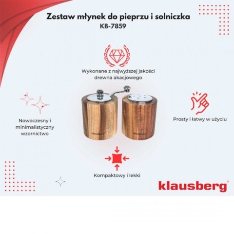 AKACJOWY MŁYNEK DO PIEPRZU + SOLNICZKA KLAUSBERG KB-7859 Klausberg