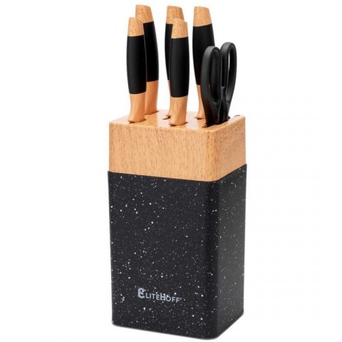 ZESTAW NOŻY KUCHENNYCH W STOJAKU Z OSTRZAŁKĄ E-6267 Elitehoff