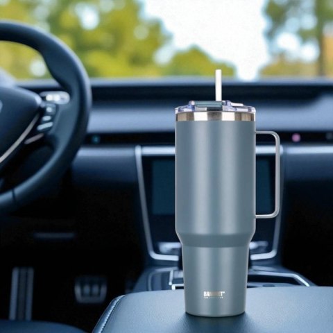 STALOWY KUBEK TERMICZNY TERMOS 1200ml Z RĄCZKĄ I SŁOMKĄ BANQUET TWAIN SZARY Banquet