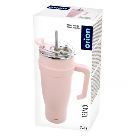 STALOWY KUBEK TERMICZNY TERMOS 1200ml Z RĄCZKĄ I SŁOMKĄ ORION 112283 RÓŻOWY Orion