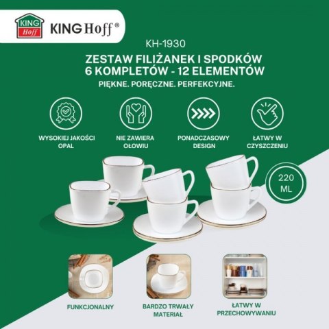 ZESTAW KAWOWY 6 FILIŻANEK ZE SPODECZKAMI KINGHOFF OPAL KH-1930 Kinghoff
