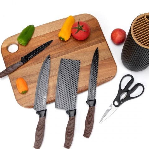 ZESTAW NOŻY KUCHENNYCH Z TASAKIEM W STOJAKU E-6309 Elitehoff