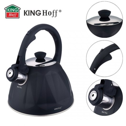 CZAJNIK 2L Z GWIZDKIEM KINGHOFF KH-1997 CZARNY MAT Kinghoff