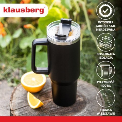STALOWY KUBEK TERMICZNY TERMOS 1100ml Z RĄCZKĄ I SŁOMKĄ KLAUSBERG KB-7942 Klausberg