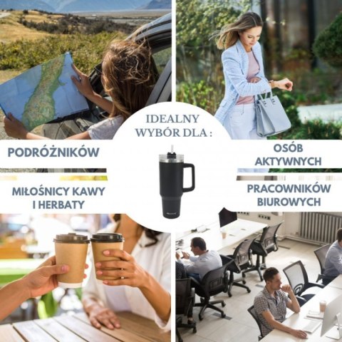 STALOWY KUBEK TERMICZNY TERMOS 1100ml Z RĄCZKĄ I SŁOMKĄ KLAUSBERG KB-7942 Klausberg