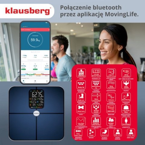 ANALITYCZNA WAGA ŁAZIENKOWA SMART IOS ANDROID KLAUSBERG KB-7940 Klausberg