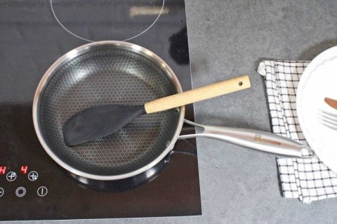 PATELNIA STALOWA Z POKRYWKĄ 26cm POWŁOKA PLASTER MIODU 5555 Brunbeste