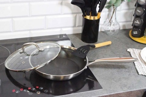 PATELNIA STALOWA Z POKRYWKĄ 26cm POWŁOKA PLASTER MIODU 5555 Brunbeste