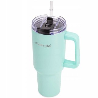 STALOWY KUBEK TERMICZNY TERMOS 1200ml Z RĄCZKĄ I SŁOMKĄ KM-2175 Kamille