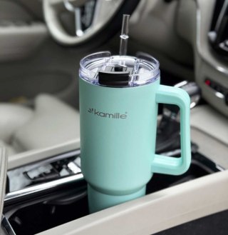 STALOWY KUBEK TERMICZNY TERMOS 1200ml Z RĄCZKĄ I SŁOMKĄ KM-2175 Kamille