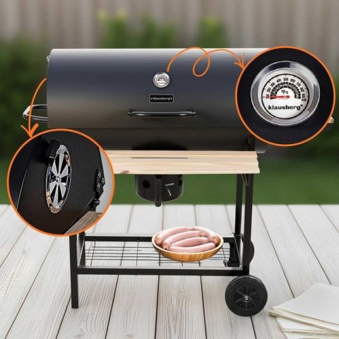 DUŻY GRILL WĘGLOWY NA KÓŁKACH Z PÓŁKAMI KLAUSBERG KB-9033 Klausberg