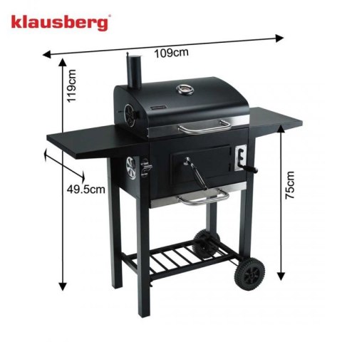 DUŻY GRILL WĘGLOWY NA KÓŁKACH Z PÓŁKAMI KLAUSBERG KB-9034 Klausberg