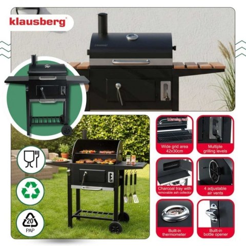 DUŻY GRILL WĘGLOWY NA KÓŁKACH Z PÓŁKAMI KLAUSBERG KB-9034 Klausberg