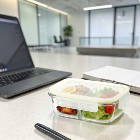 SZKLANY POJEMNIK 1000ml LUNCH BOX Z PRZEGRODĄ SZCZELNY 5623 Brunbeste