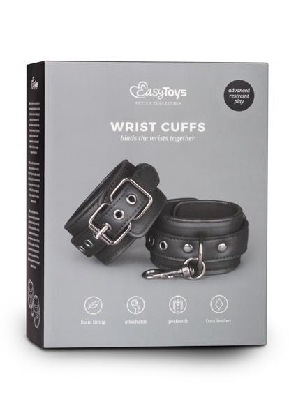 Kajdanki-Black Leather Handcuffs Easytoys