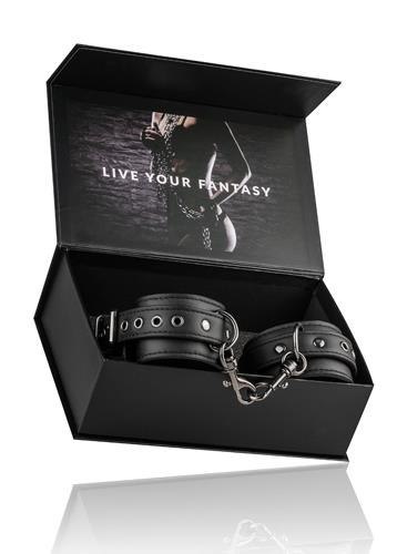 Kajdanki-Black Leather Handcuffs Easytoys