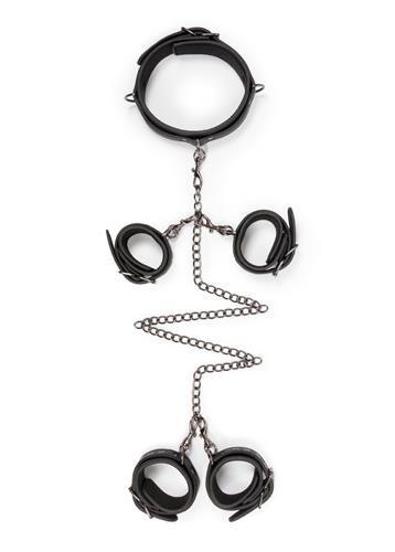 Kajdanki-Fetish set with collar, ankle- and wrist cuffs Easytoys