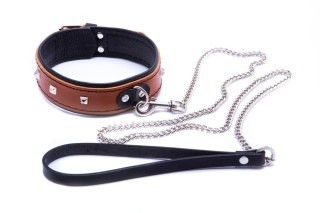 Wiązania-WHIPS obroża damska ze smyczą, koniakowa Whips Collection