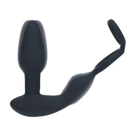 Dual Vibrating Remote Rotating Beads Silicone Prostate Stimulator with Cock and Ball Ring - Black Levelz