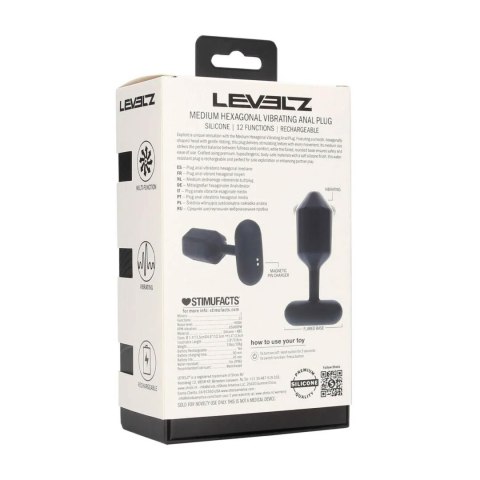 Hexagonal Vibrating Silicone Anal Plug - M - Black Levelz