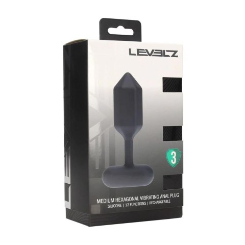 Hexagonal Vibrating Silicone Anal Plug - M - Black Levelz