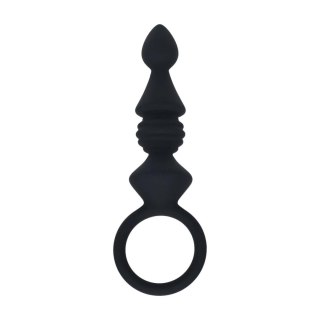 Ribbed Silicone Anal Probe with Loop - Black Levelz