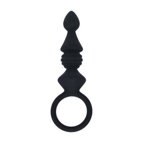 Ribbed Silicone Anal Probe with Loop - Black Levelz