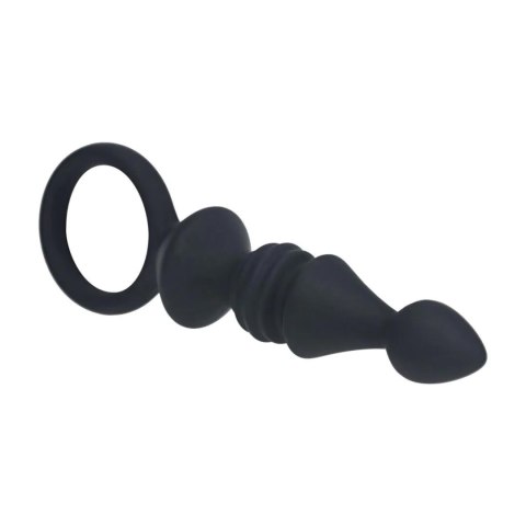 Ribbed Silicone Anal Probe with Loop - Black Levelz