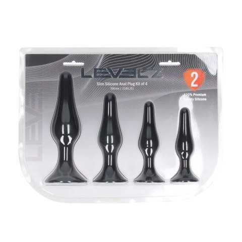 Slim Silicone Anal Plug Set of 4 - S/M/L/XL - Black Levelz