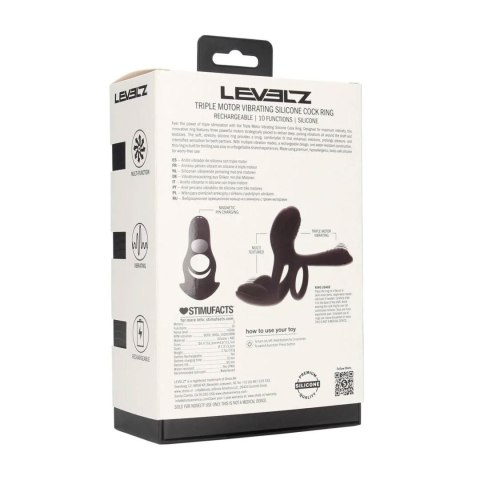 Triple Motor Vibrating Silicone Cockring - Black Levelz