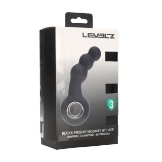 Vibrating Beaded Silicone Prostate Massager with Loop - Black Levelz