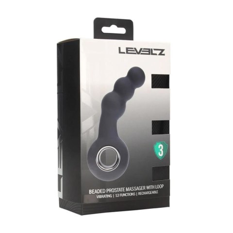 Vibrating Beaded Silicone Prostate Massager with Loop - Black Levelz