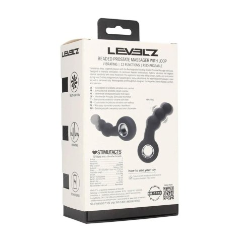 Vibrating Beaded Silicone Prostate Massager with Loop - Black Levelz