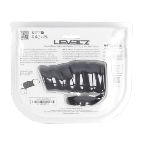 Vibrating Ribbed Silicone Cock Sleeve and Ball Ring - Black Levelz