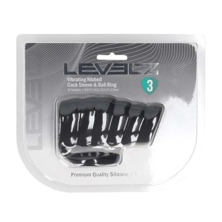 Vibrating Ribbed Silicone Cock Sleeve and Ball Ring - Black Levelz