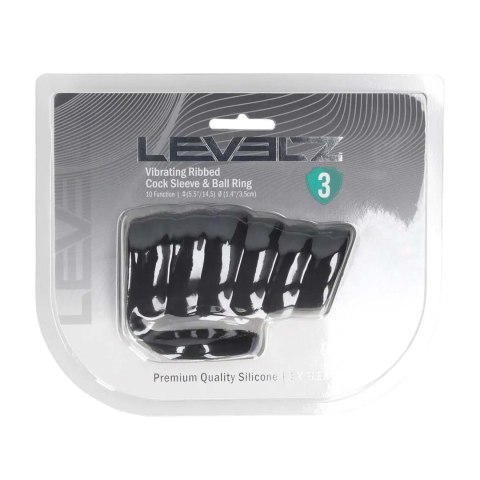 Vibrating Ribbed Silicone Cock Sleeve and Ball Ring - Black Levelz
