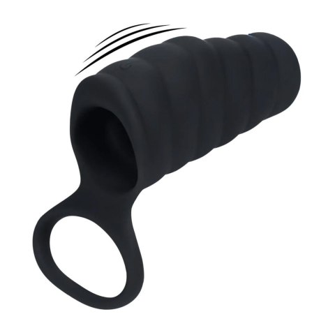 Vibrating Ribbed Silicone Cock Sleeve and Ball Ring - Black Levelz