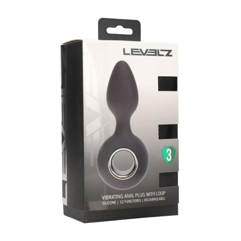 Vibrating Silicone Anal Plug with Loop - Black Levelz