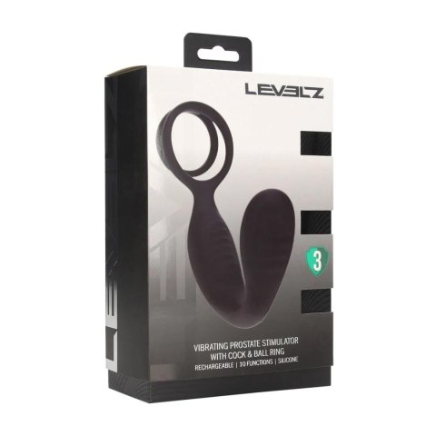 Vibrating Silicone Prostate Stimulator with Cock and Ball Ring - Black Levelz