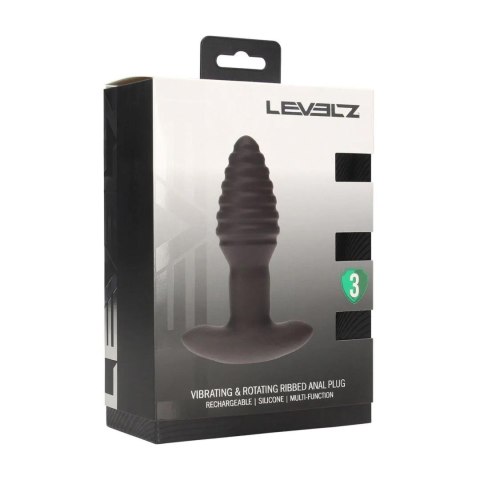 Vibrating and Rotating Ribbed Silicone Anal Plug - Black Levelz