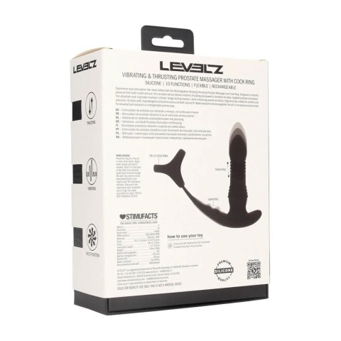 Vibrating and Thrusting Silicone Prostate Massager with Tri O Cockring - Black Levelz