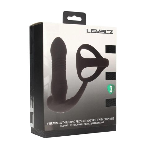 Vibrating and Thrusting Silicone Prostate Massager with Tri O Cockring - Black Levelz