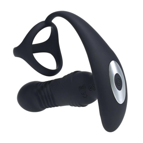 Vibrating and Thrusting Silicone Prostate Massager with Tri O Cockring - Black Levelz