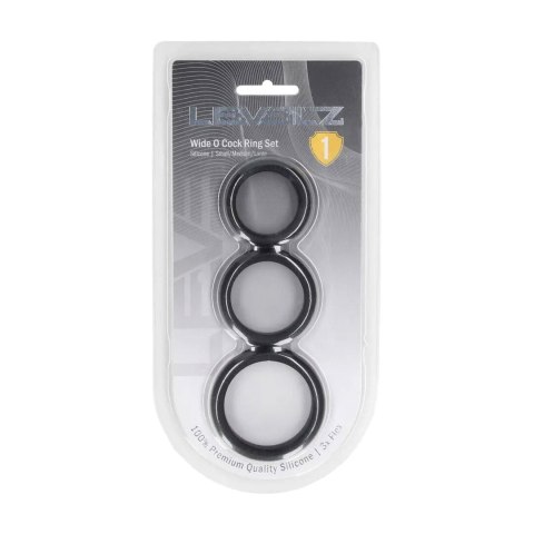 Wide O Silicone Cockring Set of 3 - S/M/L - Black Levelz