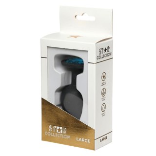 Star Collection - Black Silicone Anal Plug L - Light Blue Stone Star Collection